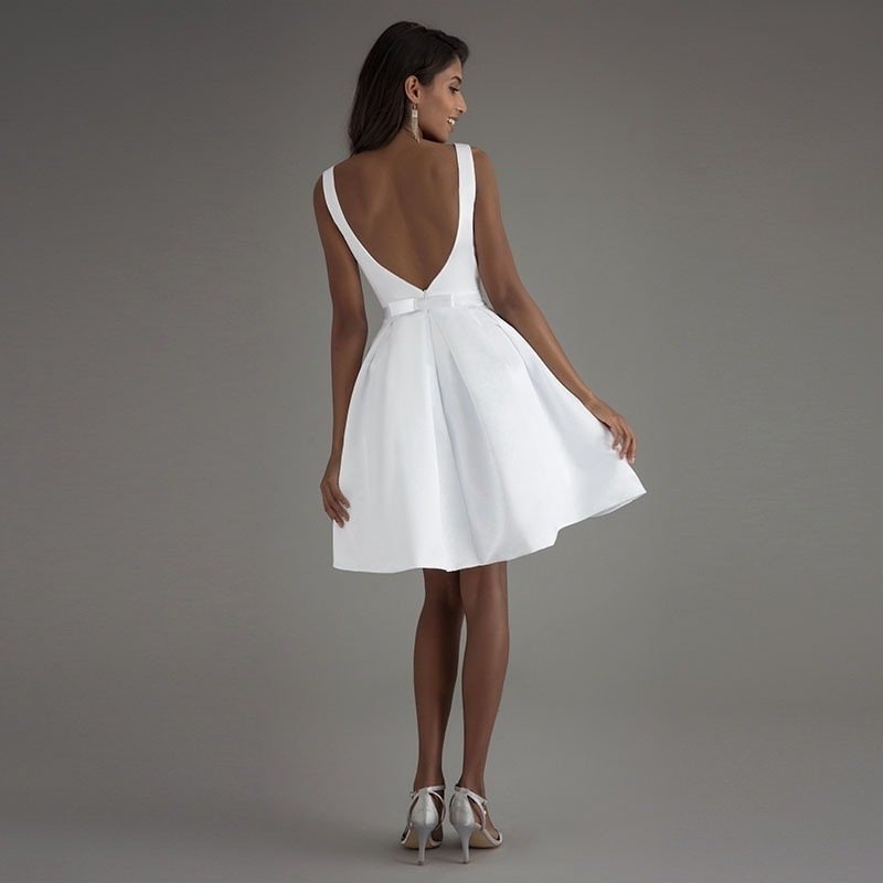 White short backless A-line Prom Party evening dress - Image 2