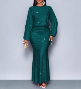 Hot Beads Long-sleeved Fishtail Dress Women