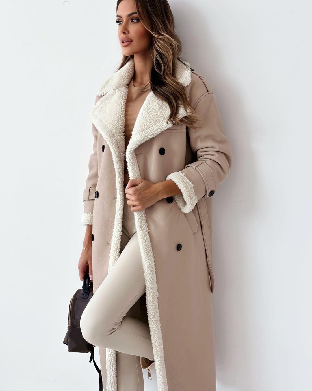 Winter Jacket With Belt Fashion Double Breasted Lapel Windbreaker Women's Long Trench Coat Mid-length Overcoat Clothing - Image 3