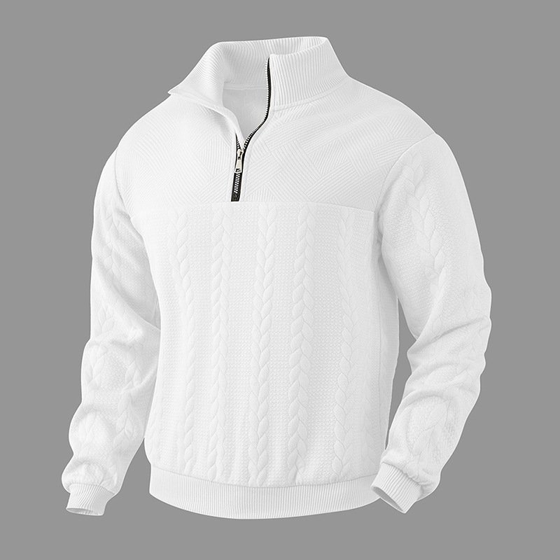 Men's Jacquard Fall Winter Long-sleeved Warm Pullover Hoodies Quarter-Zip Design Fashion Tops - Image 7