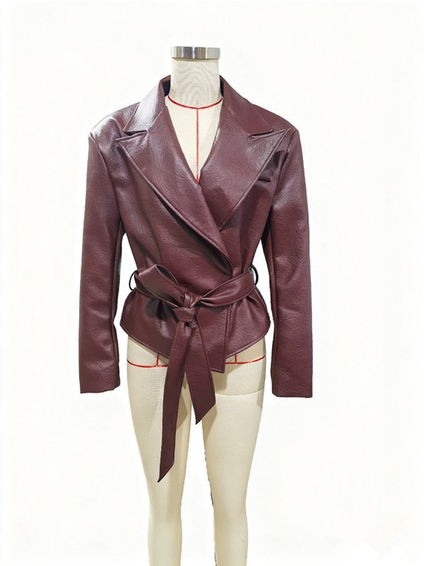 Women's Motorcycle Cool Strapped Temperament Leather Jacket - Image 4