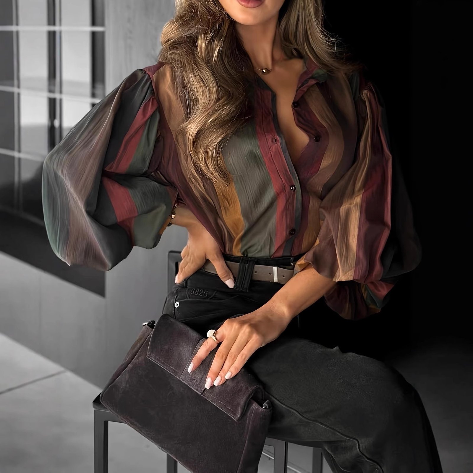 Elegant Long-sleeve Top With A Colorful Subtle Pattern - Image 2