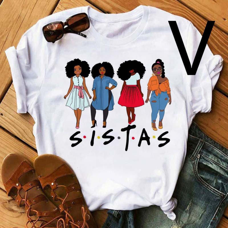 African Black Girl Print Short-sleeved T-shirt Women - Image 8