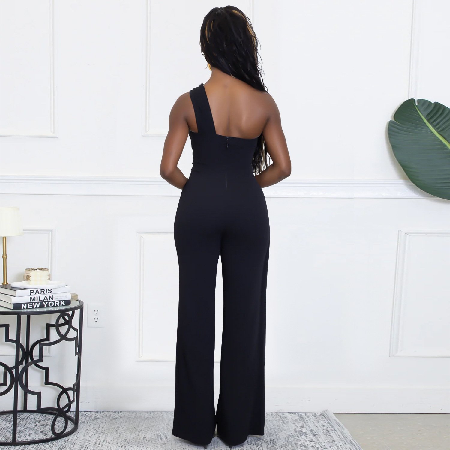 Wear Elegance Decorative Buckle Oblique Shoulder Jumpsuit - Image 3
