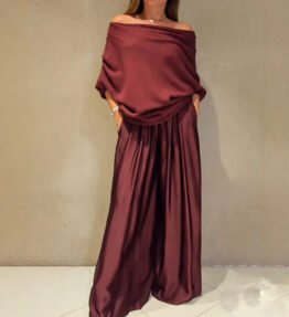 Women's Casual Satin Wide-leg Pants Suit