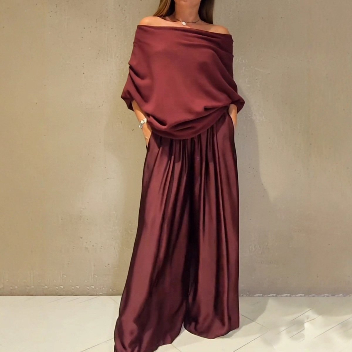 Women's Casual Satin Wide-leg Pants Suit