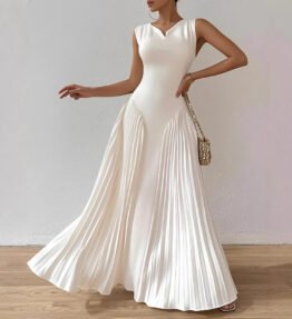 European And American-style Elegant Pleated Waist-cinching Maxi Dress