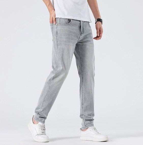 Light Wash Jeans Men's Slim Straight Leg Pants - Image 3