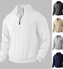 Men's Jacquard Fall Winter Long-sleeved Warm Pullover Hoodies Quarter-Zip Design Fashion Tops