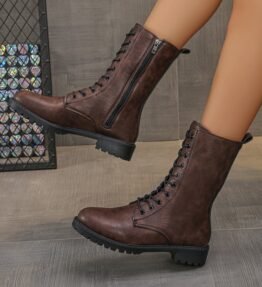 Flat Mid-calf Lace-up Boots For Women