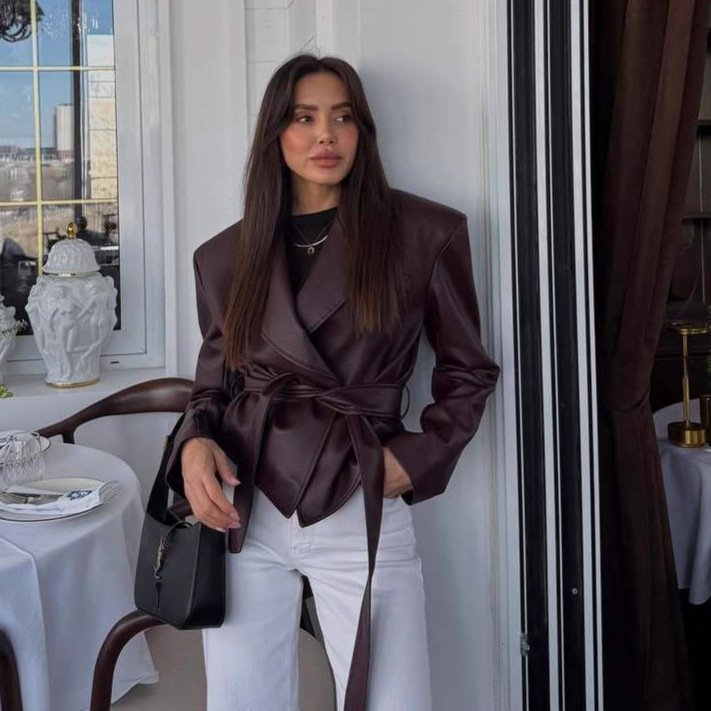 Women's Motorcycle Cool Strapped Temperament Leather Jacket - Image 2