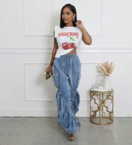 Women's Pleating Design Jeans Fashion Loose