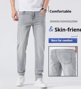 Light Wash Jeans Men's Slim Straight Leg Pants