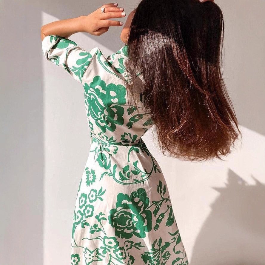 Womens Printed, Defined-Waistline, Lace-Up Long-Sleeve Shirt Dress - Image 3