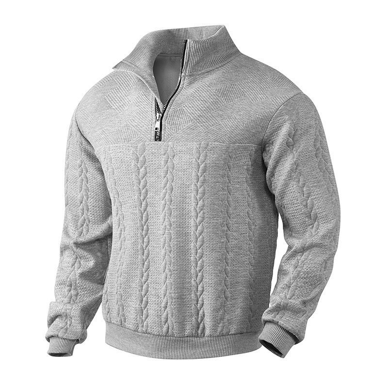 Men's Jacquard Fall Winter Long-sleeved Warm Pullover Hoodies Quarter-Zip Design Fashion Tops - Image 8