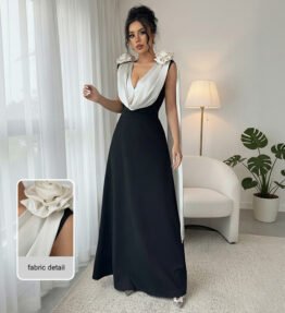 A High-end And Elegant V-neck Sleeveless Dress With Contrasting Colors