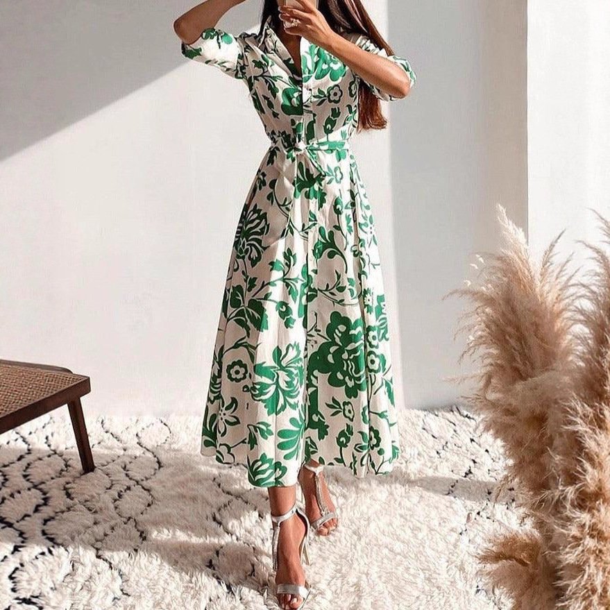 Womens Printed, Defined-Waistline, Lace-Up Long-Sleeve Shirt Dress - Image 2