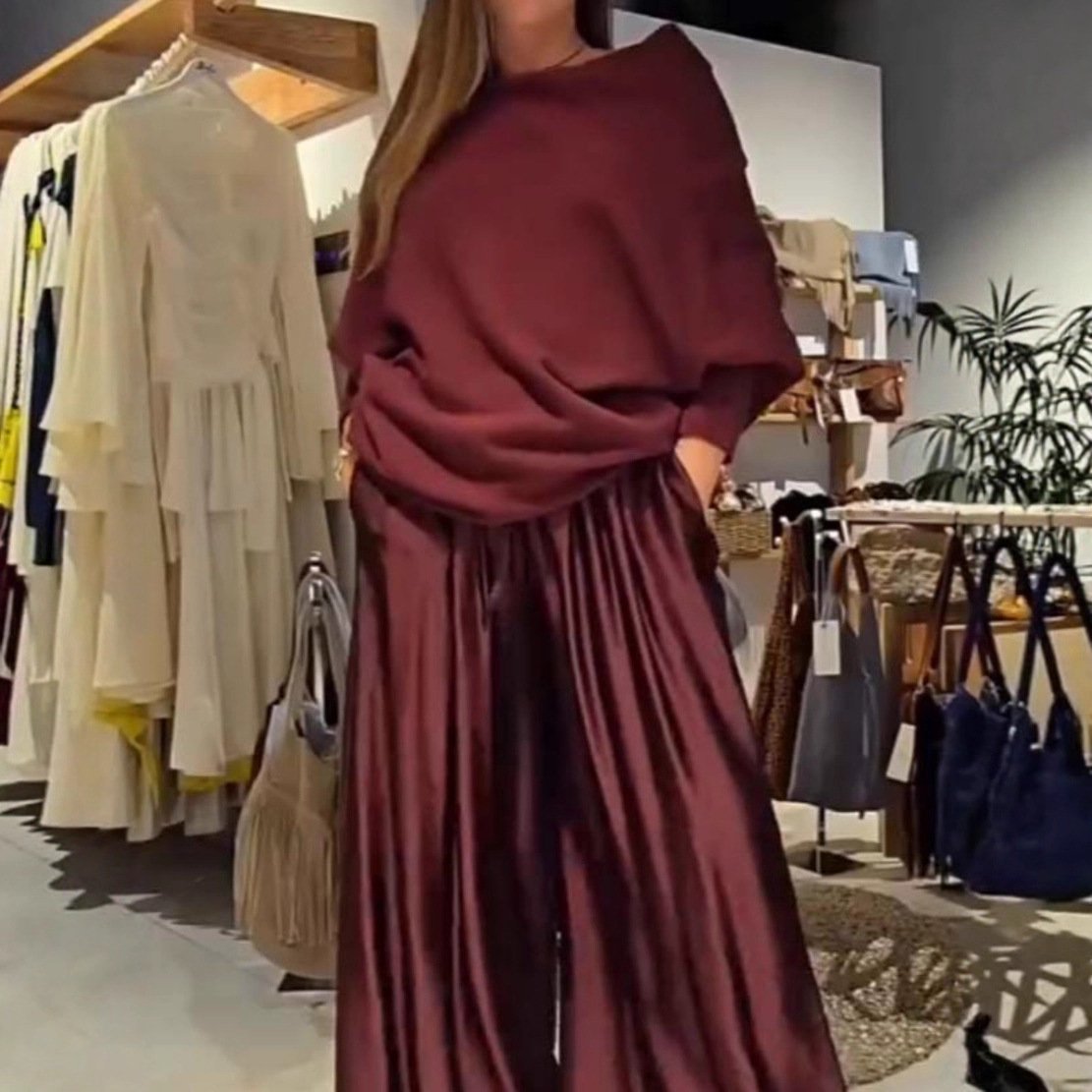 Women's Casual Satin Wide-leg Pants Suit - Image 3