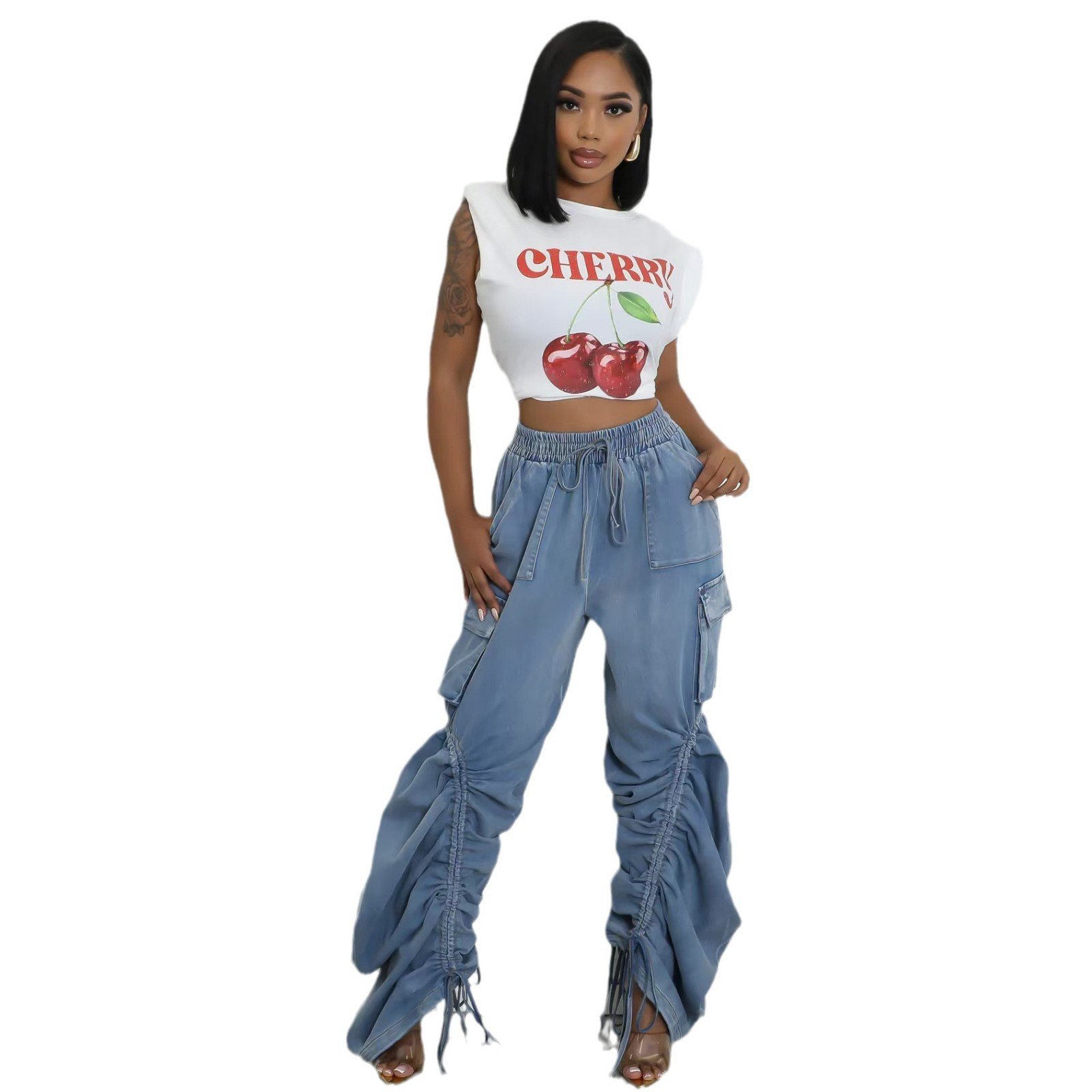 Women's Pleating Design Jeans Fashion Loose - Image 5