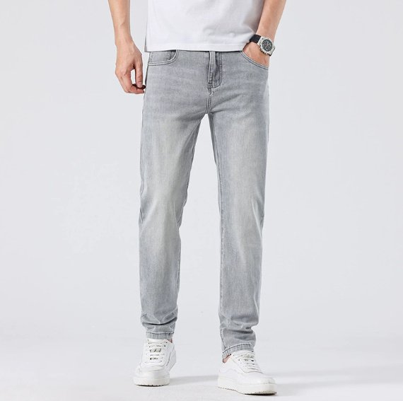 Light Wash Jeans Men's Slim Straight Leg Pants - Image 5