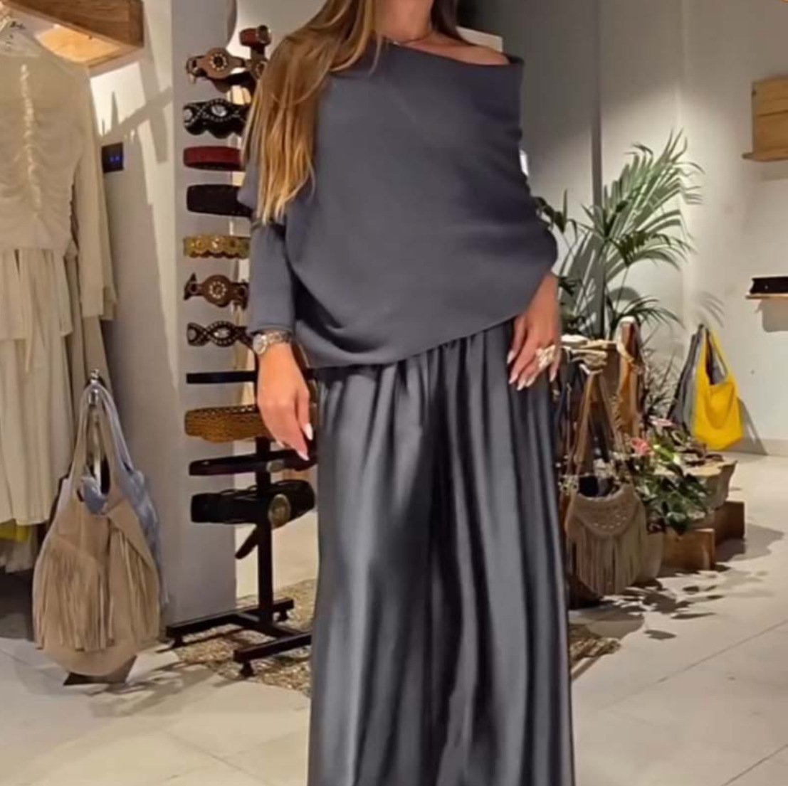 Women's Casual Satin Wide-leg Pants Suit - Image 4