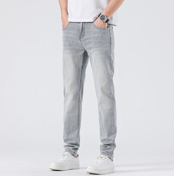 Light Wash Jeans Men's Slim Straight Leg Pants - Image 6