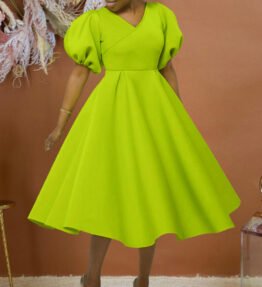 Women's V-neck Puff Sleeve Plus Size Dress